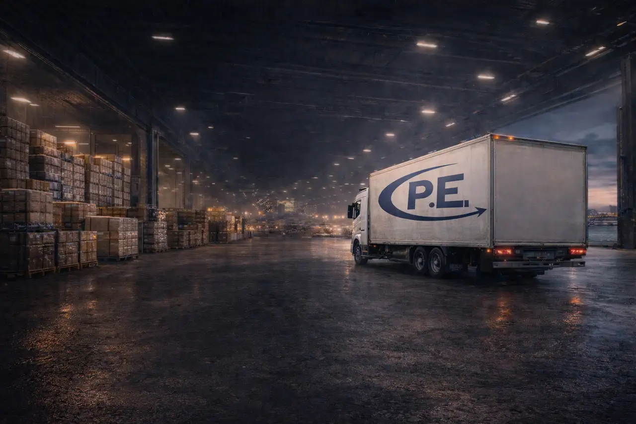 Operación logística en almacén con unidad de reparto